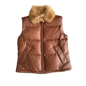 Ralph Lauren Blue Label Leather Puffer Vest Fur Trim